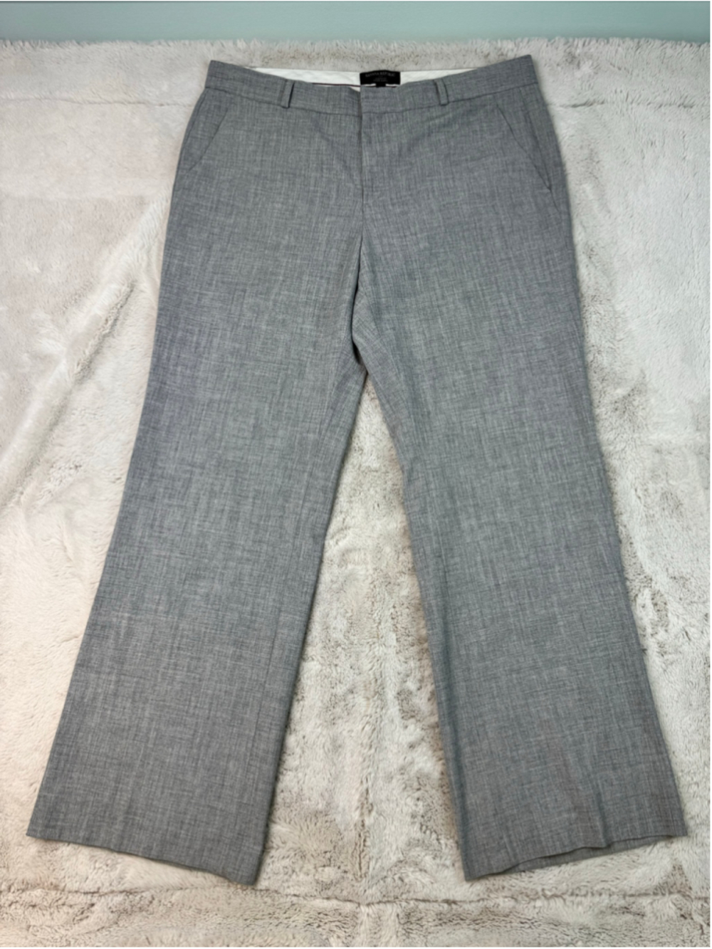 Banana Republic Martin Fit Trousers Grey Wool Size 14 Wide Straight Leg Office